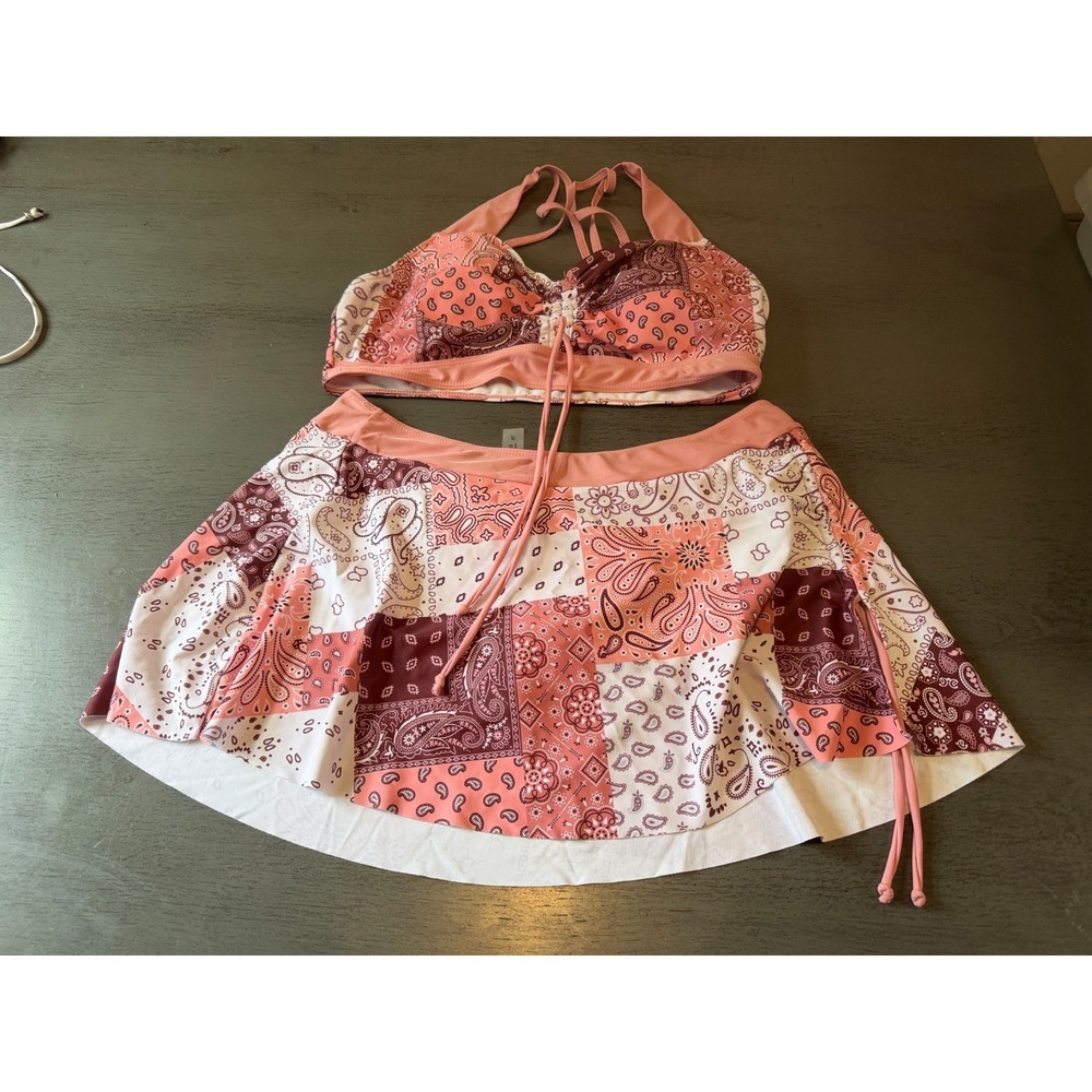 Pink Paisley Two-Piece Swim Set with Skirt